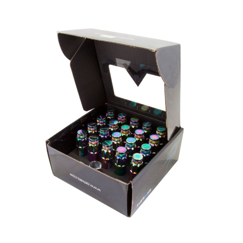 NRG 700 Series M12 X 1.25 Steel Lug Nut w/Dust Cap Cover Set 21 Pc w/Locks & Lock Socket - Neochrome