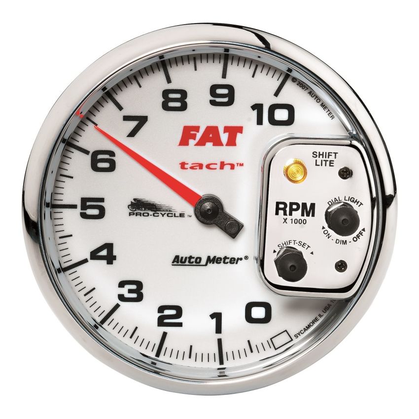 Autometer Pro-Cycle Gauge Tach 5in 10K Rpm Shift- Lite 2&4 Cylinder White Fat Tach
