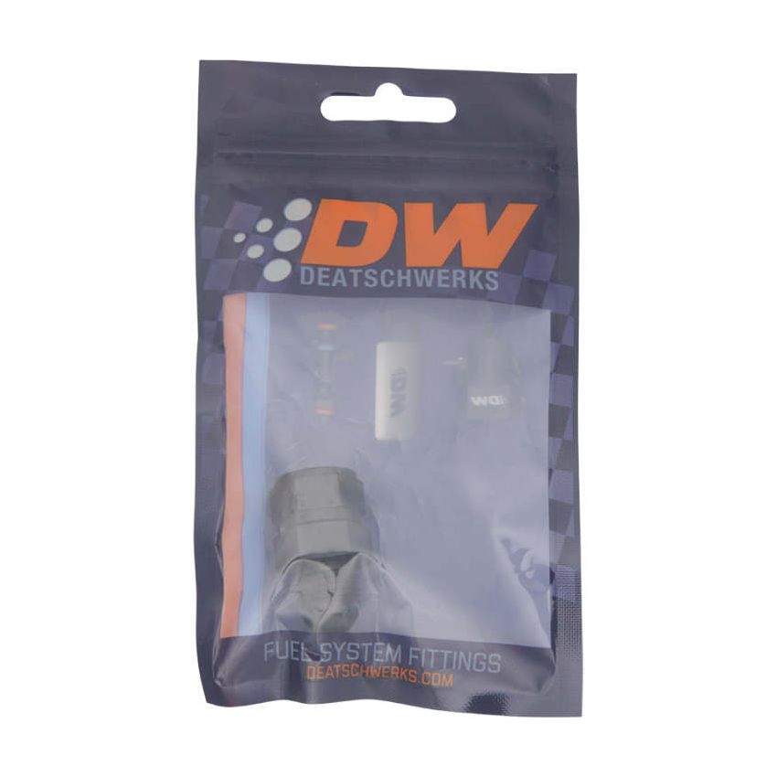 DeatschWerks 6AN Male Flare to Fuel Pump Outlet Barb Adapter - Anodized Matte Black