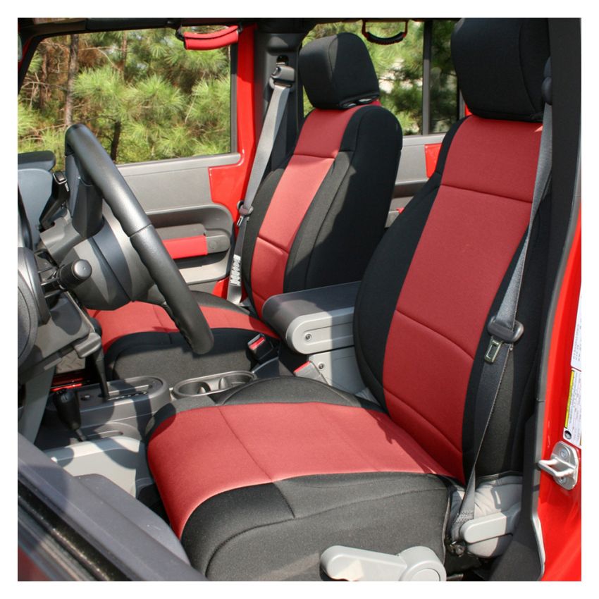 Rugged Ridge Seat Cover Kit Black/Red 11-18 Jeep Wrangler JK 4dr
