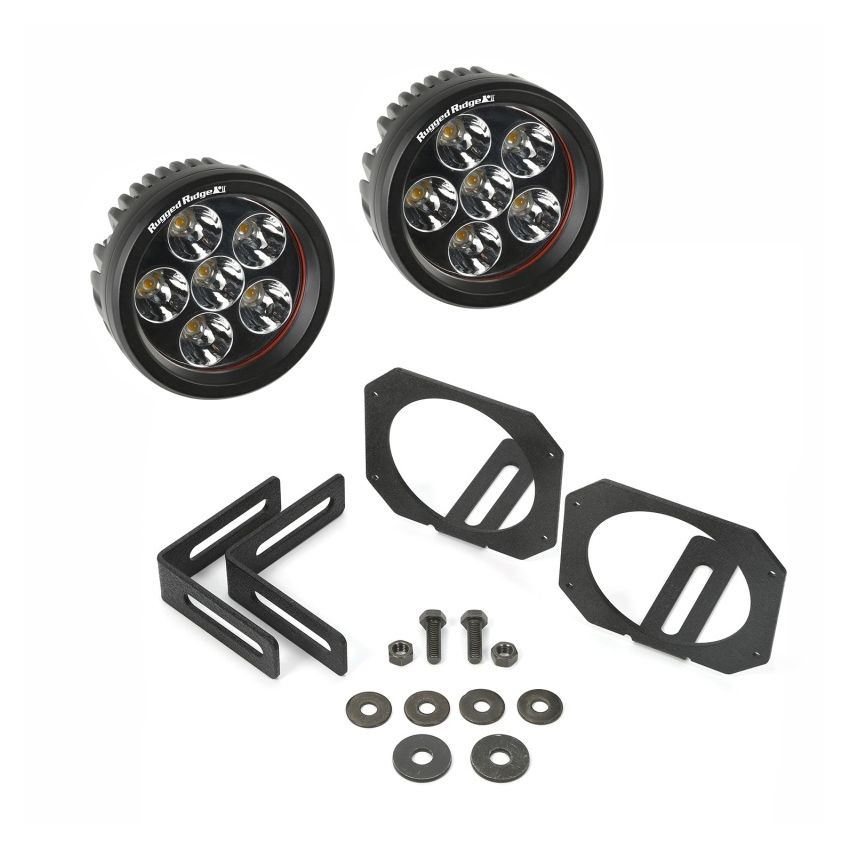 Rugged Ridge 07-18 Jeep Wrangler JK Bumper Mounted Circular LED Light & Mount Kit