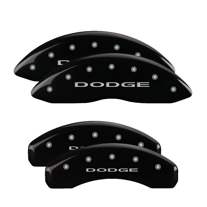 MGP 4 Caliper Covers Engraved Front & Rear 11-18 Dodge Durango Black Finish Silver Dodge Logo