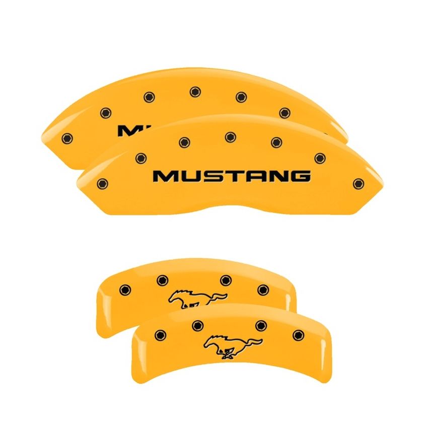MGP 4 Caliper Covers Engraved Front Mustang Rear Pony Yellow Finish Black Char 2004 Ford Mustang