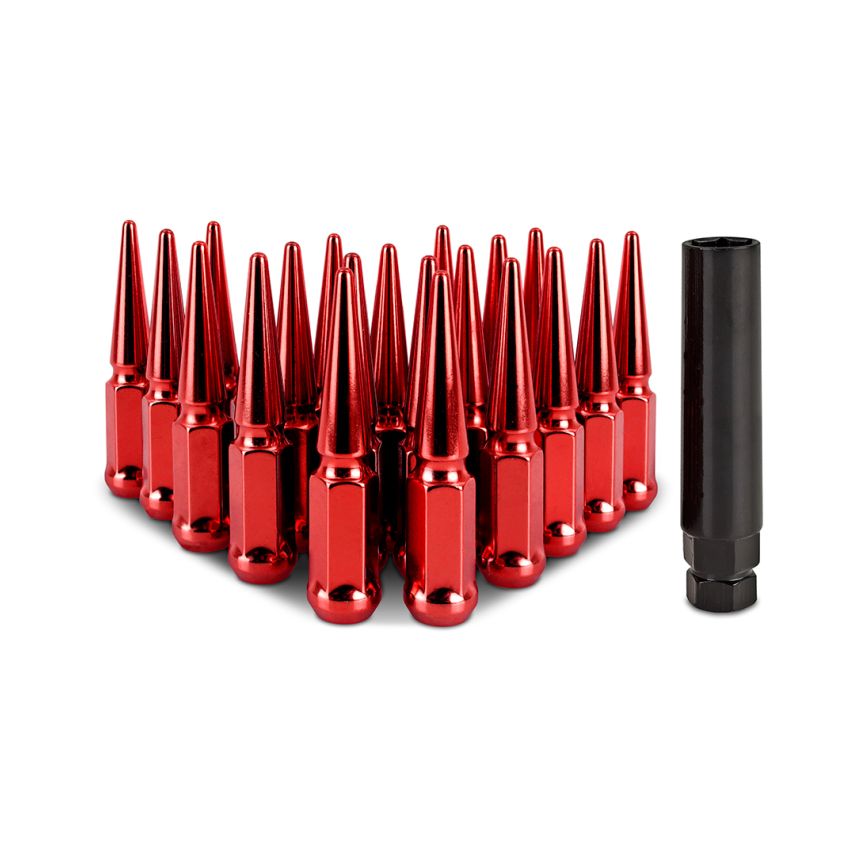 Mishimoto MMLG-SP1215-20RD Steel Spiked Lug Nuts M12x1.5 20pc Set - Red