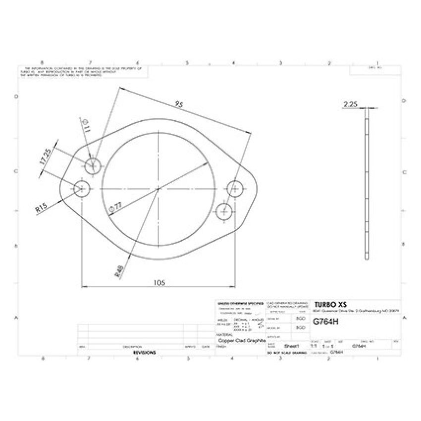 Turbo XS G764H 4 Hole 3in Gasket 105mm Center-to-Center (Fits WS-MP-V2 / WS02-RMA / WS02-RMA-TI)