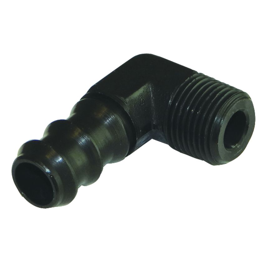 Moroso 65388 Air/Oil Separator Fuel Line Fitting - 3/8in to 1/2in Hose - 90 Degree - Black - Single