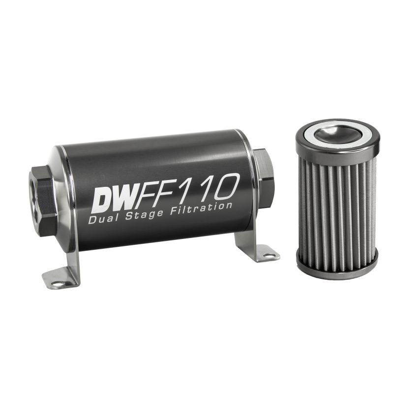 DeatschWerks 8-03-110-040K Stainless Steel 8AN 40 Micron Universal Inline Fuel Filter Housing Kit (110mm)