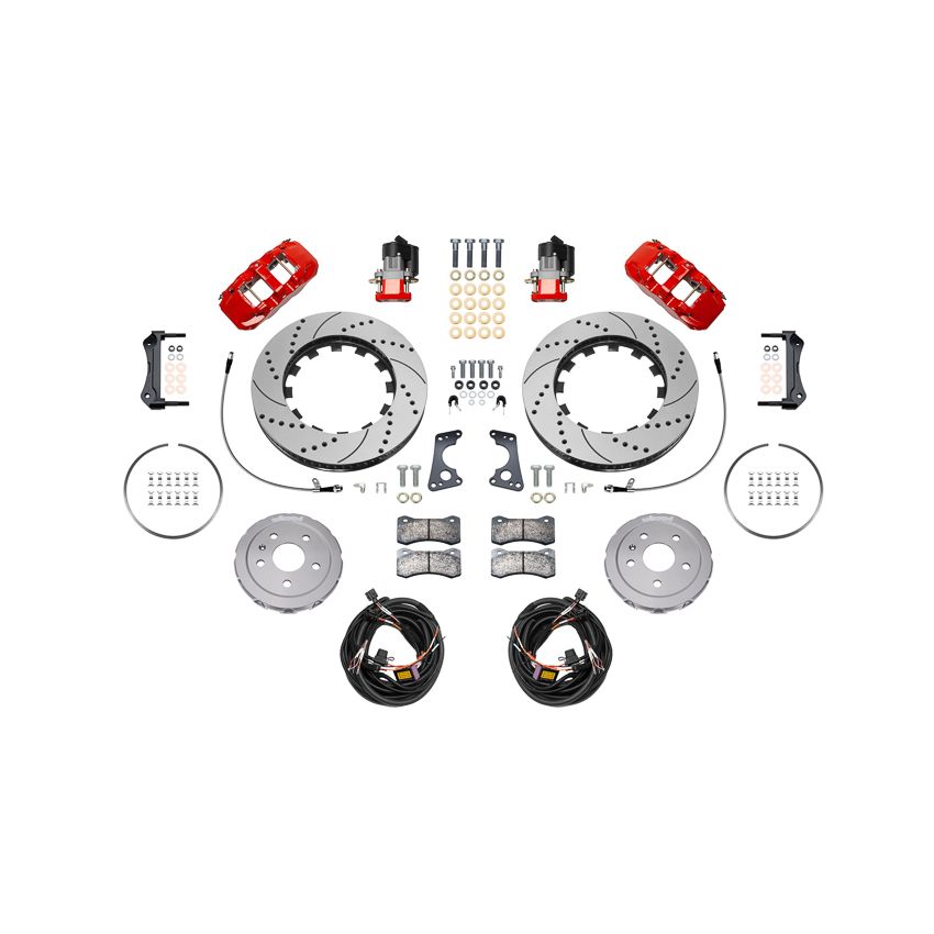 Wilwood 140-17009-DR 20-23 Chevy Corvette C8 Aero4 Red Rear Big Brake Kit - Drilled & Slotted