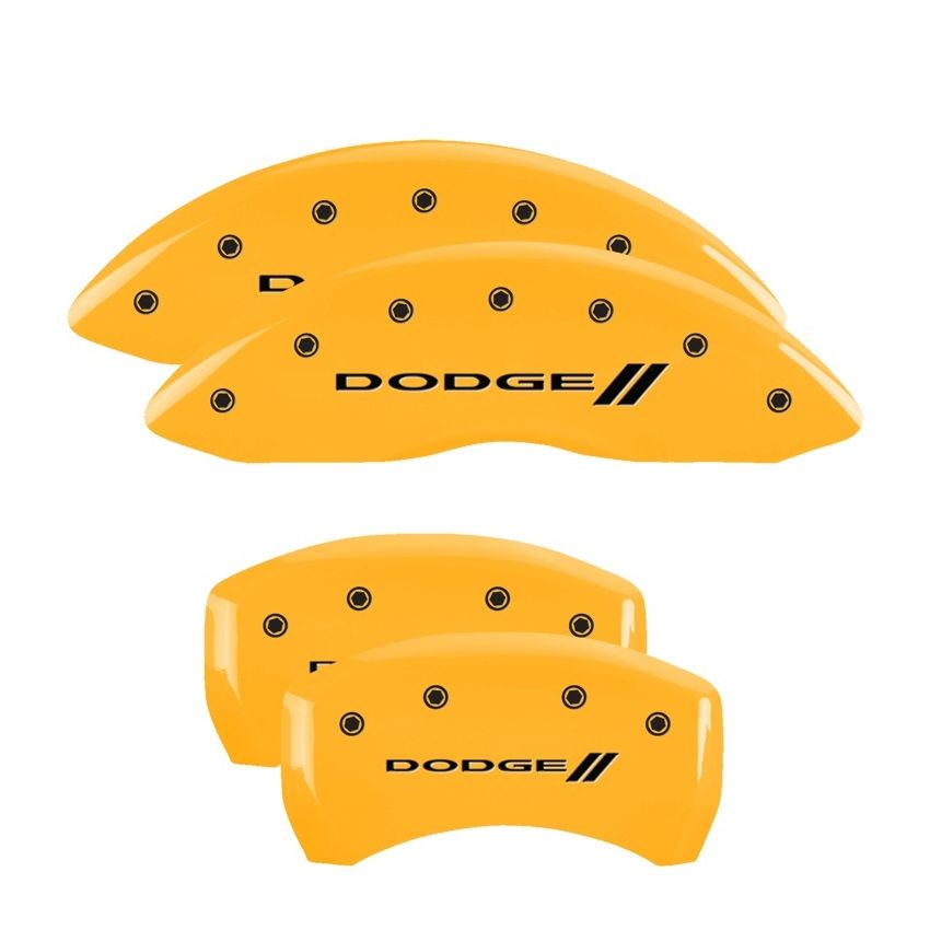 MGP 4 Caliper Covers Engraved F & R w/ Stripes/Dodge Yellow Finish Black Char 2006 Dodge Charger