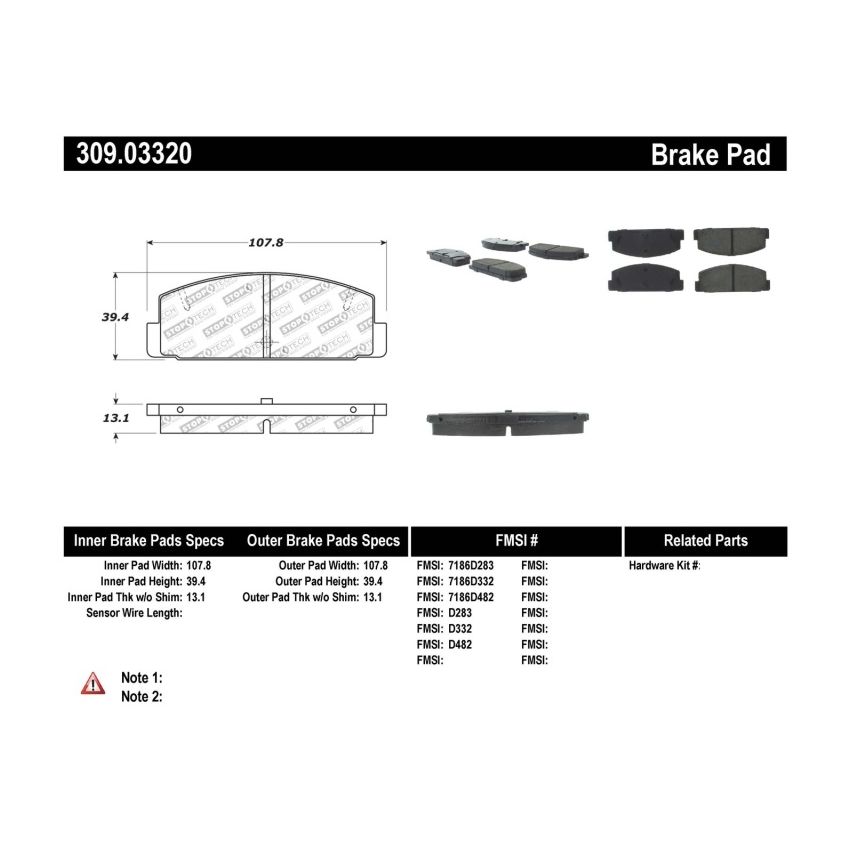 Stoptech 309.03320 Performance 89-95 Mazda RX7 / 03-05 Mazda 6 Rear Brake Pads
