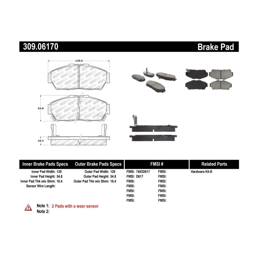 Stoptech 309.06170 Performance 93-95 Honda Civic Coupe / 94-95 Civic Hatchback/Sedan Front Brake Pads