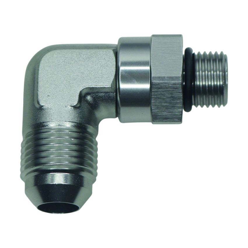 DeatschWerks 6AN ORB Male Swivel to 8AN Male Flare 90-Degree - Anodized Titanium