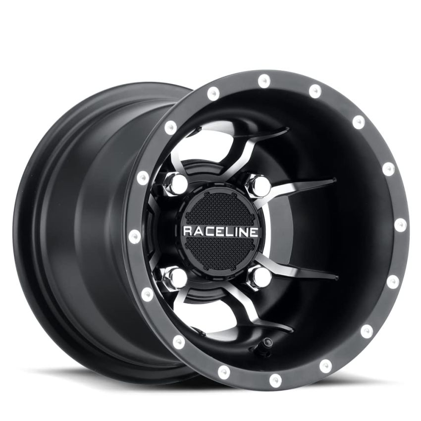 Raceline A77 Mamba 9x8in / 4x110 BP / -34.5mm Offset / 83.8mm Bore - Black & Machined Wheel