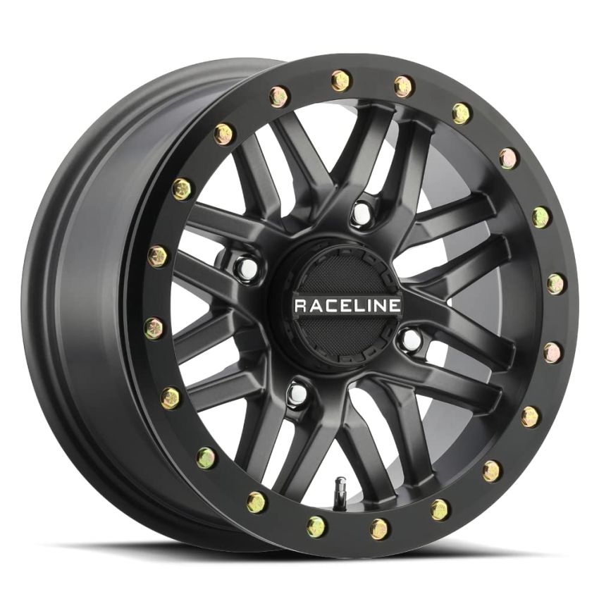 Raceline A91G Ryno 15x7in/4x137 BP/10mm Offset/110.18mm Bore - Gunmetal & Black Ring Beadlock Wheel