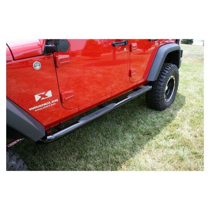 Rugged Ridge 11590.06 3-In Round Side Steps Black 07-18 4-Door Jeep Wrangler