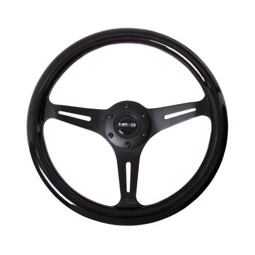 NRG Classic Wood Grain Steering Wheel (350mm) Black Paint Grip w/Black 3-Spoke Center