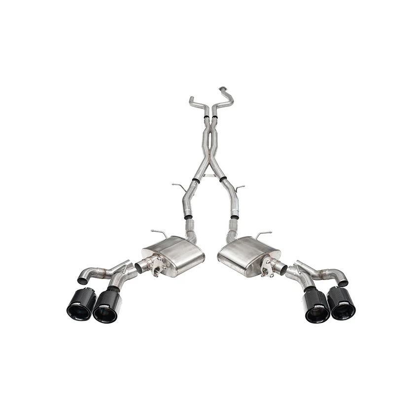 CORSA Performance 21320CFBLK Corsa 2022-24 Caddy CT5 V Blackwing 3in. Cat-Back w/ Act. Exh. - Dbl X-Pipe - Twin 4.5in. BlkCF Tips