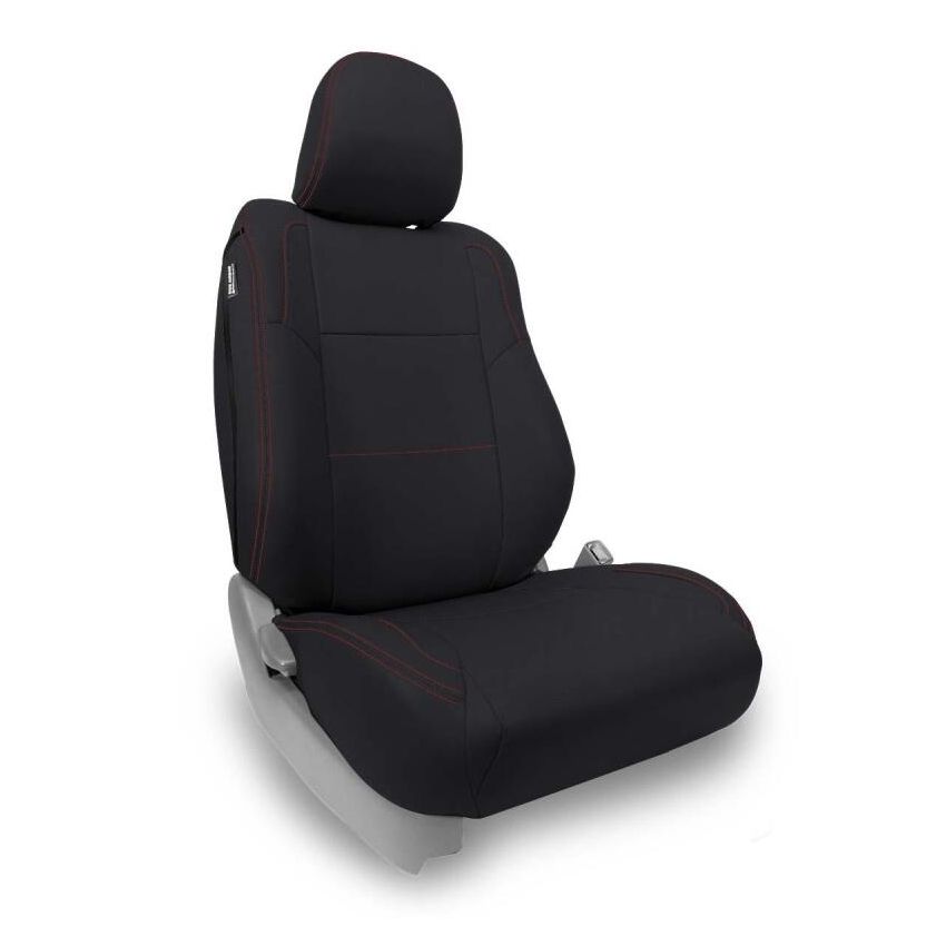 PRP 12-15 Toyota Tacoma Front Seat Covers/ Fold Flat Edition (Pair) - Black with Red Stitching