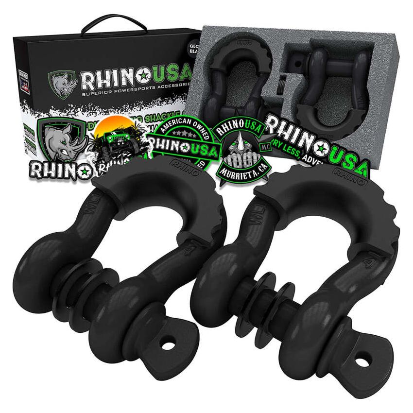 Rhino USA RNO-MATTE-SHACK 3/4In D-Ring Shackle Set (2-Pack) Matte Black
