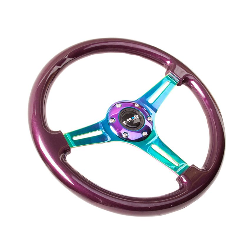 NRG Classic Wood Grain Steering Wheel (350mm) Purple Pearl Paint w/Neochrome 3-Spoke Center
