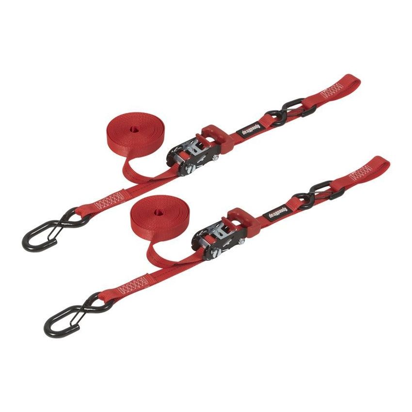 SpeedStrap 1In x 15Ft Ratchet Tie Down w/ Snap FtSFt Hooks Soft Tie (2 Pack) - Red