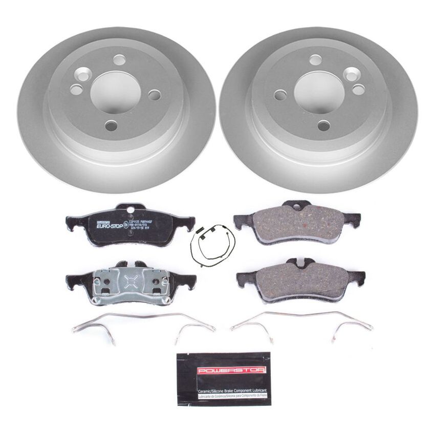 PowerStop ESK5726 Genuine Geomet Coated Rotors, ECE-R90 Brake Pads + Hardware Kit