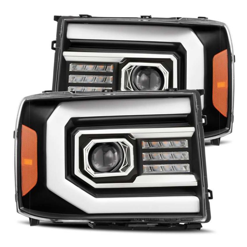 AlphaRex 07-13 GMC 1500HD PRO-Series Proj Headlights Plank Style Matte Blk w/Activ Light/Seq Signal