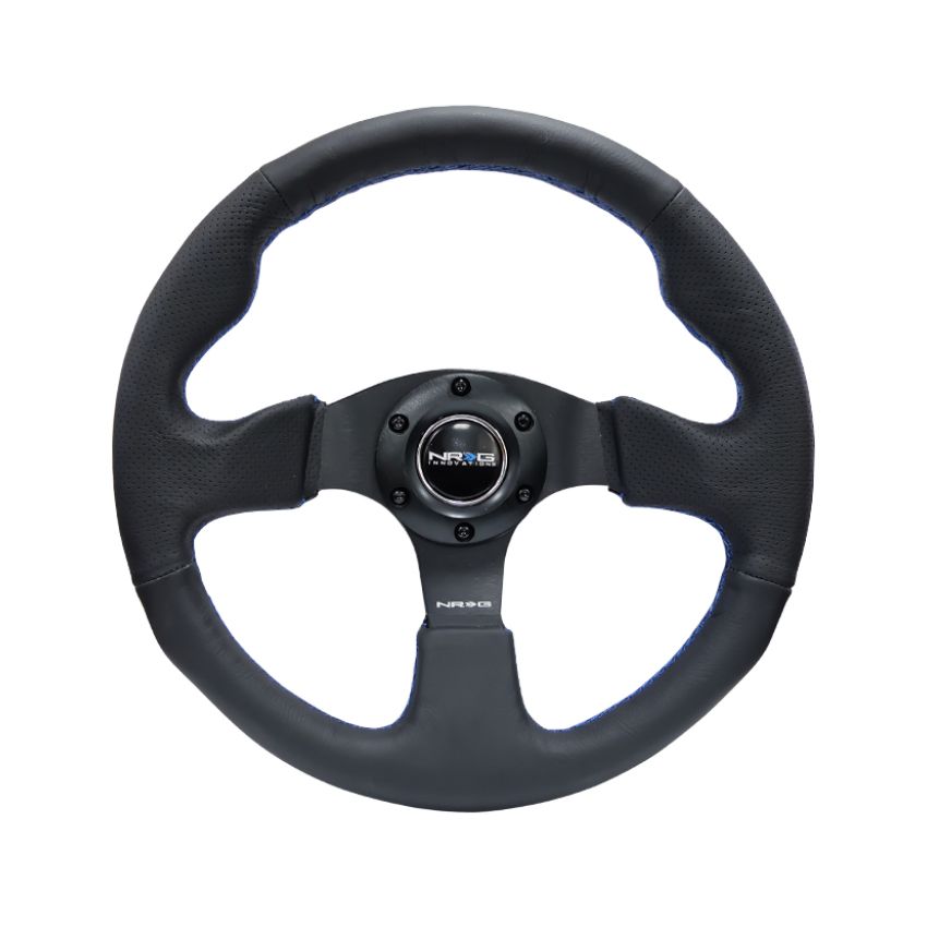 NRG Reinforced Steering Wheel (320mm) Black Leather w/Blue Stitching