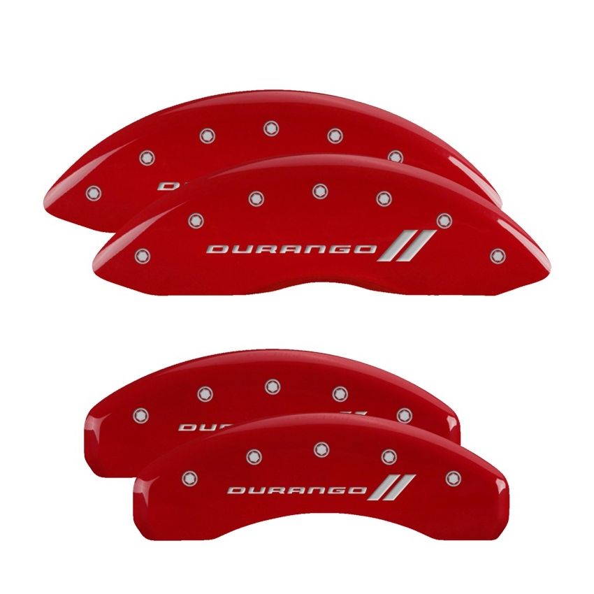 MGP 4 Caliper Covers Engraved Front & Rear 11-18 Dodge Durango Red Finish Silver Durango II Logo