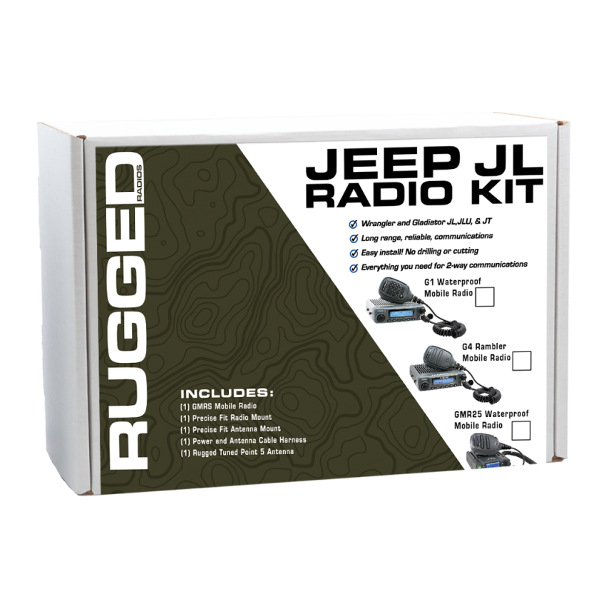 Rugged Radios JP1-GMR25 Jeep Wrangler JL/JLU/Gladiator JT 2-Way GMRS Radio Kit 25 Watt - GMR25 Waterproof