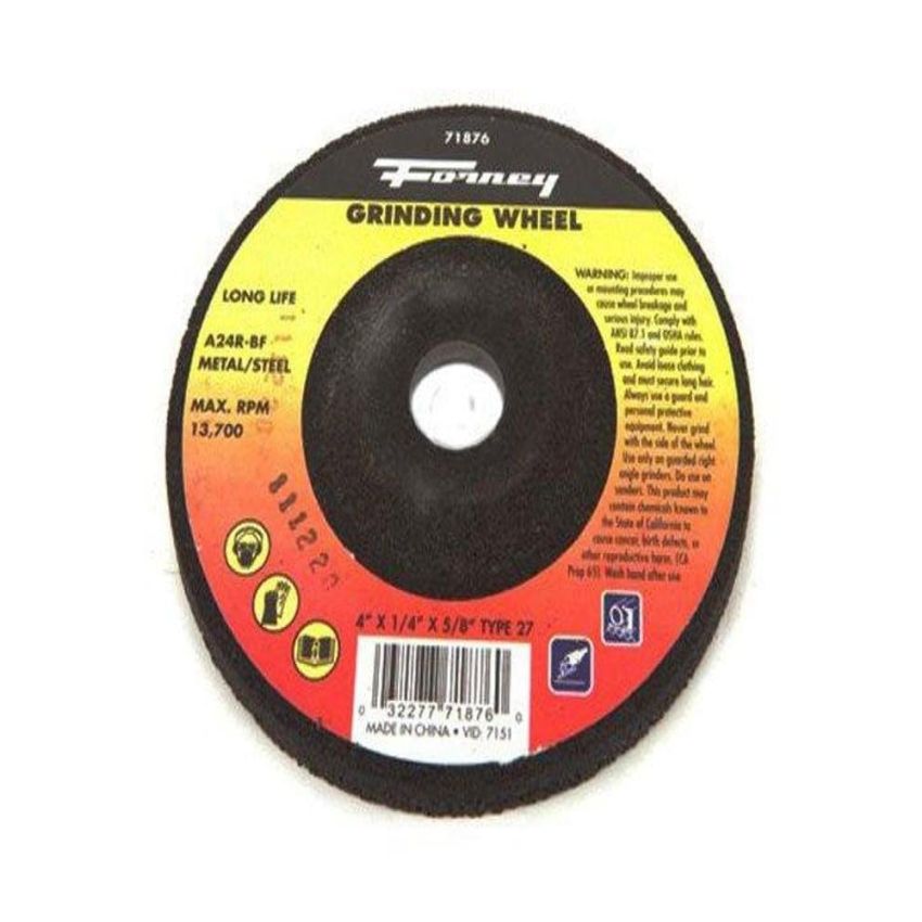 Forney 71876 Grinding Wheel with 5/8-Inch Arbor, Metal Type 27, A24R-BF, 4-Inch-by-1/4-Inch