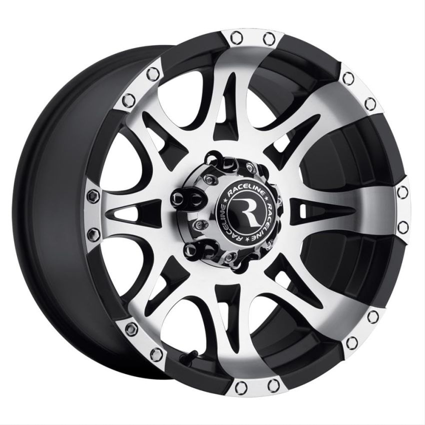 Raceline 982 Raptor 17x9in / 8x165.1 BP / -12mm Offset / 130.81mm Bore - Black & Machined Wheel