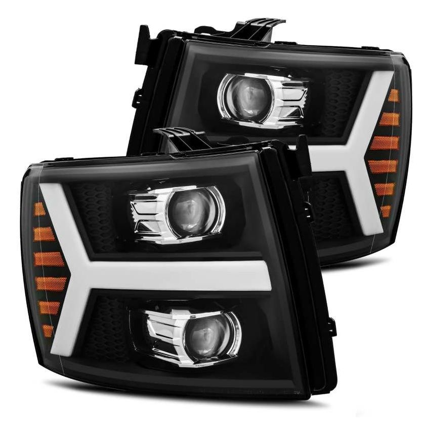 AlphaRex 07-13 Chevy 1500HD PRO-Series Proj Headlight Plank Style Matte Blk w/Activ Light/Seq Signal
