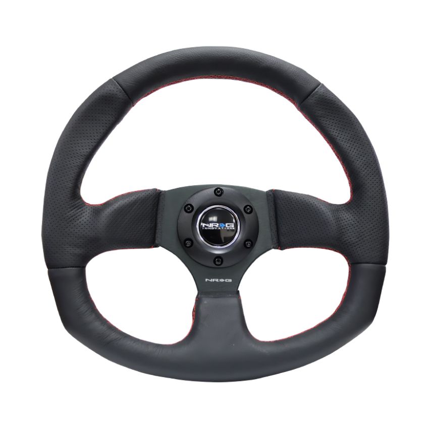 NRG Reinforced Steering Wheel (320mm Horizontal / 330mm Vertical) Leather w/Red Stitching