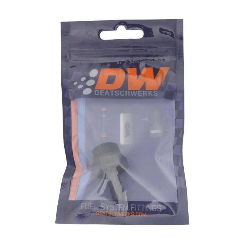 DeatschWerks 8AN ORB Male to 5/16in Male Triple Barb Fitting (Incl O-Ring) - Anodized Matte Black