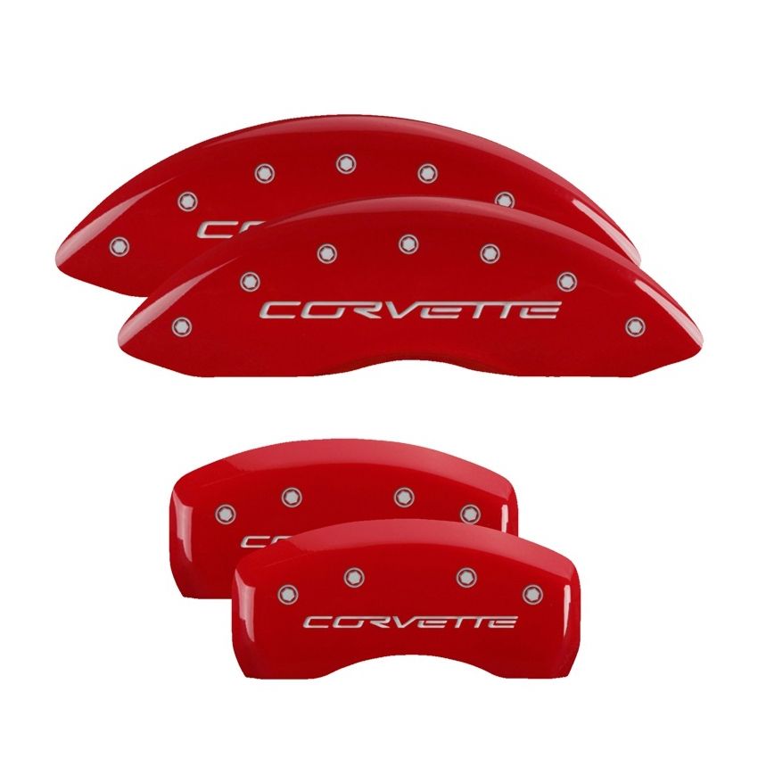 MGP 13008SCV6RD 4 Caliper Covers Engraved Front & Rear C6/Corvette Red finish silver ch