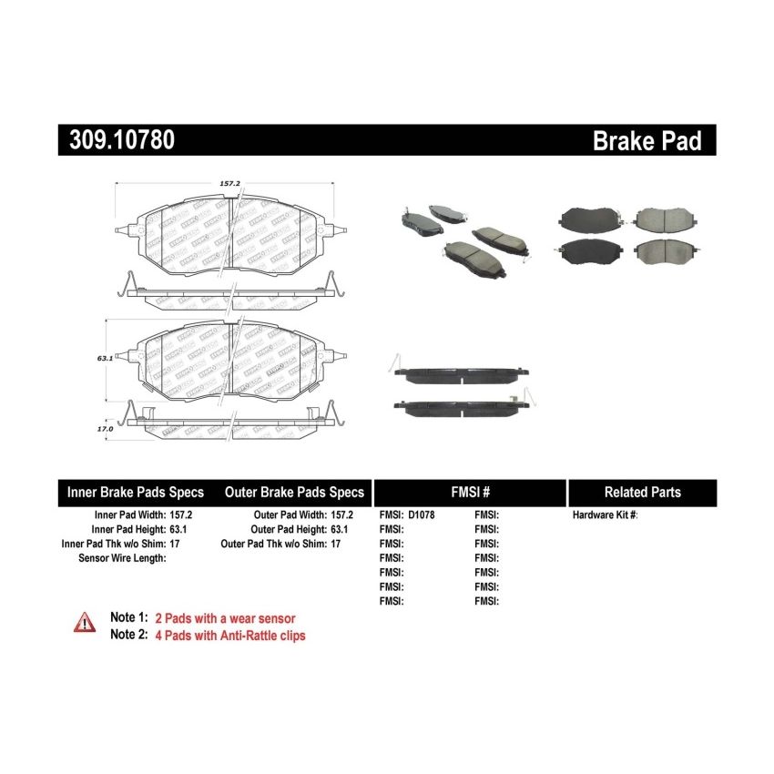 Stoptech 309.10780 Performance 05-08 Legacy 2.5 GT Front Brake Pads