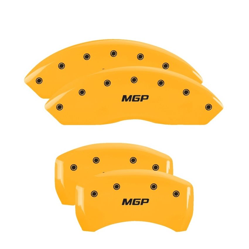 MGP 4 Caliper Covers Engraved Front & Rear MGP Yellow Finish Black Char 2005 Ford Mustang