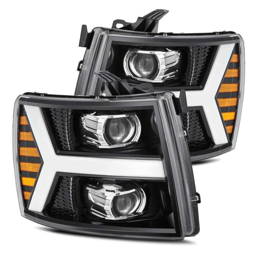 AlphaRex 07-13 Chevy 1500HD PRO-Series Proj Headlight Plank Style Gloss Blk w/Activ Light/Seq Signal