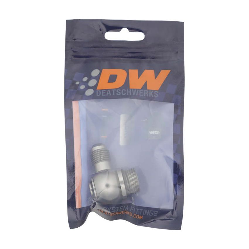 DeatschWerks 8AN ORB Male to 6AN Male Flare Low Profile 90-Degree Swivel - Anodized DW Titanium