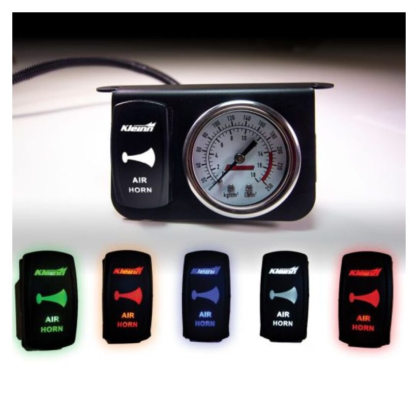 Kleinn Air Horns 1303W Kleinn Panel Mounted 160 PSI Gauge w/ an Illuminated WHITE Momentary Rocker Switch