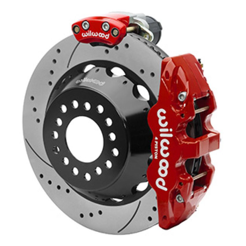 Wilwood 140-16173-DR AERO4 Big Brake Rear Electronic Parking Brake Kit - Red - Powder Coat Caliper - D/S Rotor