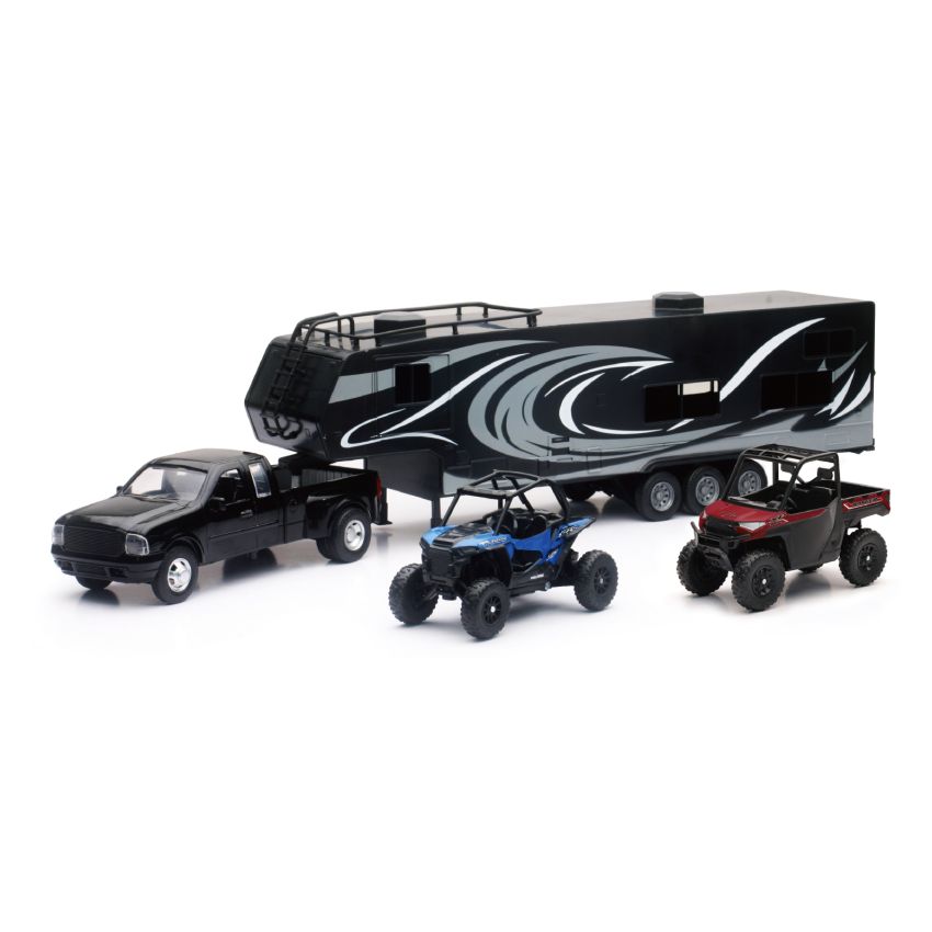 New Ray Toys 37046 Pickup Toy Hauler w/Polaris Vehicles (Blue RZR and Red Ranger)