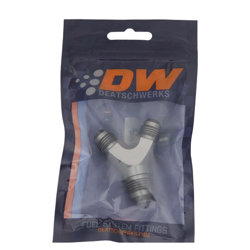 DeatschWerks 6AN Male Flare + 6AN Male Flare to 8AN Male Flare Y Block Fitting