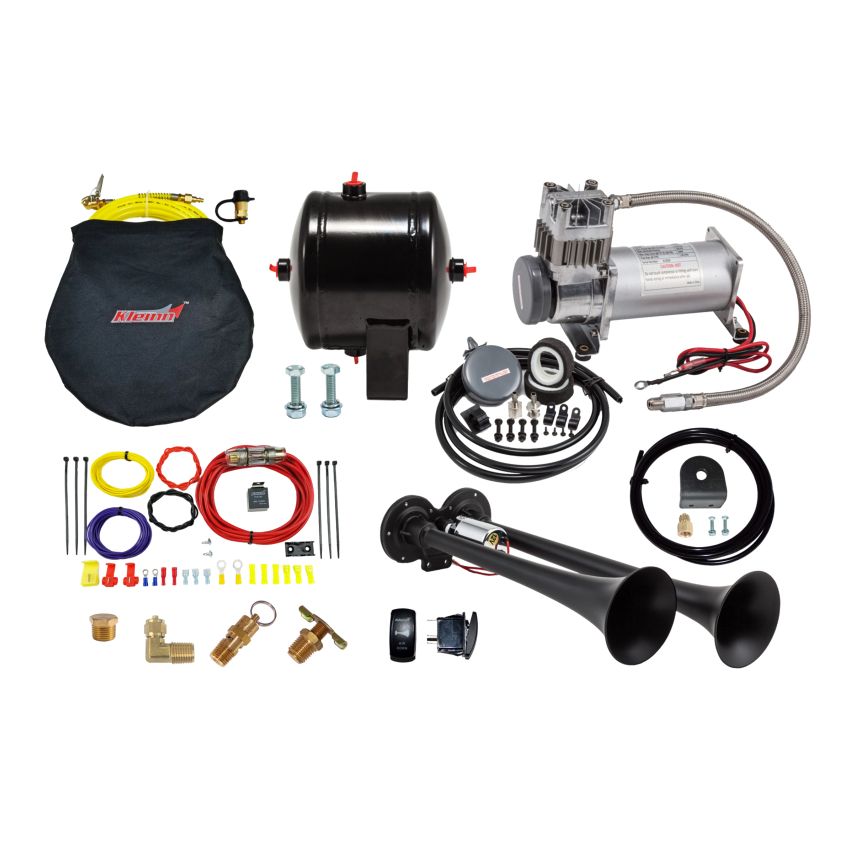 Kleinn Air Horns HKUTV Kleinn Dual Black Horn Kit w/ 150 PSI Waterproof 0.5 gal Air Tank