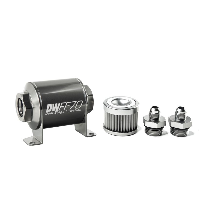 DeatschWerks 8-03-070-010K-6 Stainless Steel 6AN 10 Micron Universal Inline Fuel Filter Housing Kit (70mm)
