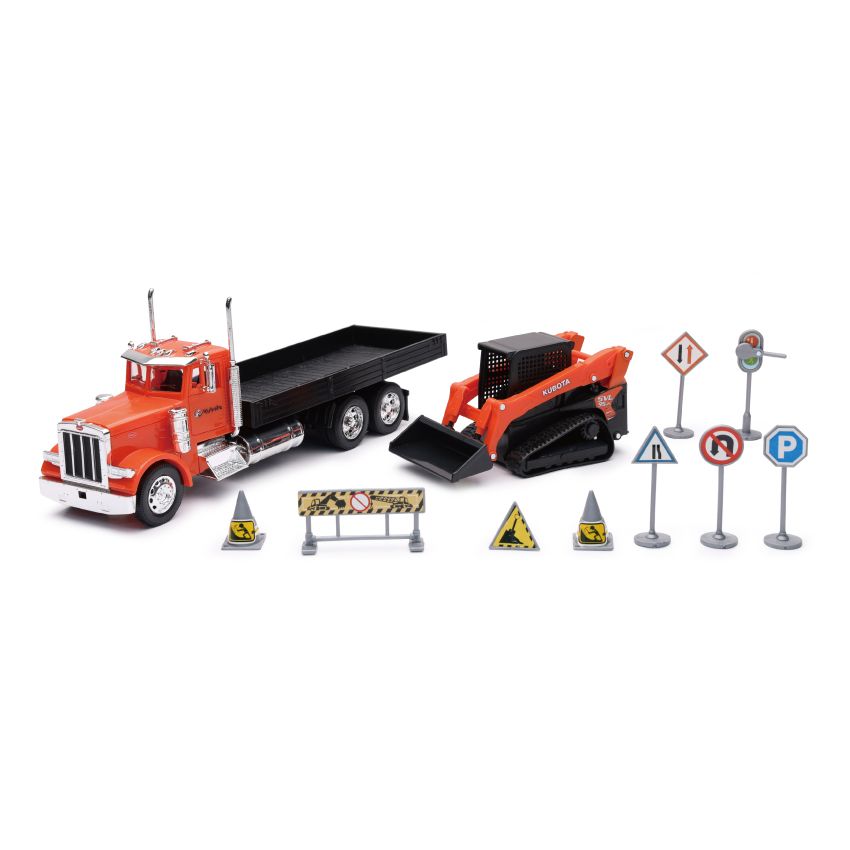 New Ray Toys SS-34023A Peterbilt 379 Flatbed Truck Roadwork Playset/ Scale - 1:32