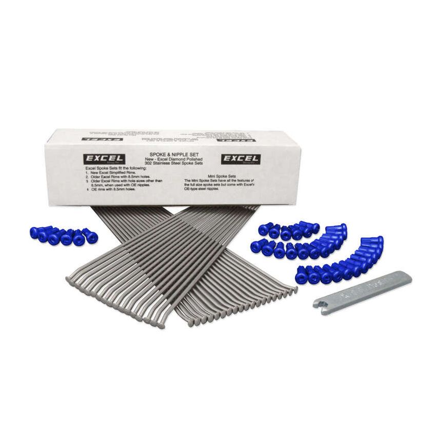 Excel XS8-48197B Rear Spoke/Blue Nipple Set (w/ Wrench) - 8 Gauge / 36 Qty - Blue