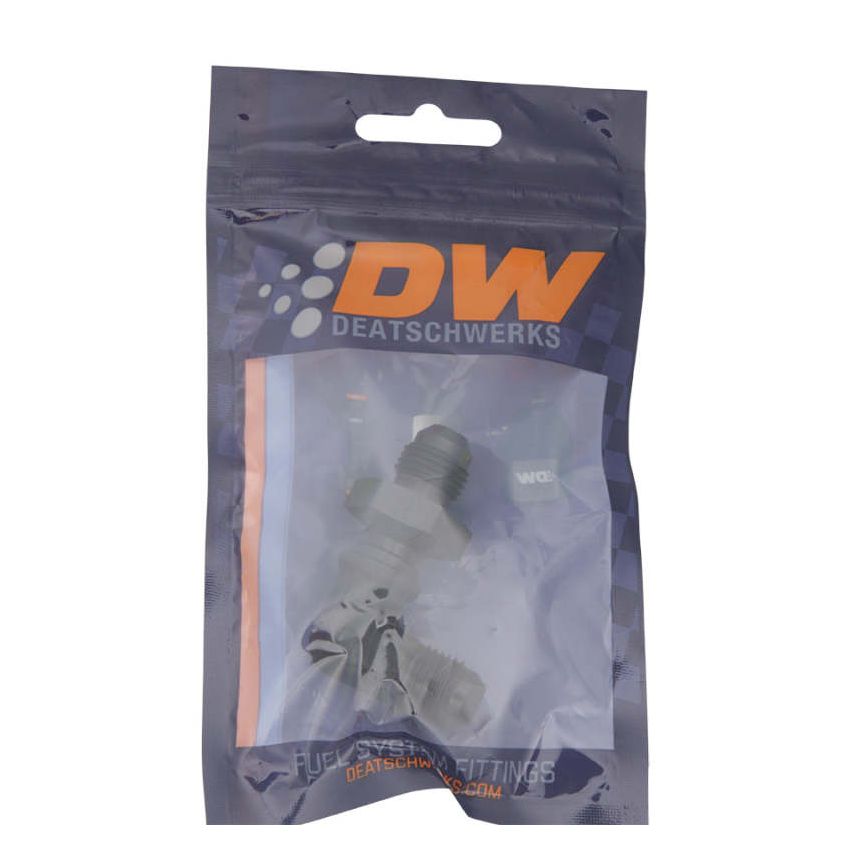 DeatschWerks 6AN Male Flare to 6AN Male Flare Bulkhead Adapter 90-Degree - Anodized Matte Black