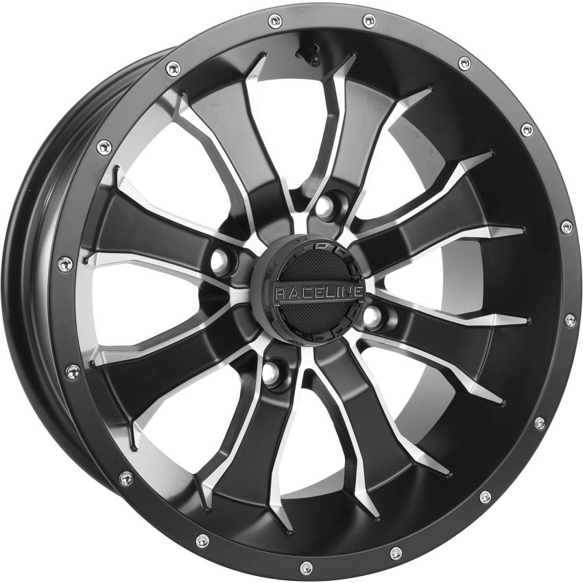 Raceline A77 Mamba 12x7in / 4x110 BP / -47mm Offset / 83.8mm Bore - Black & Machined Wheel